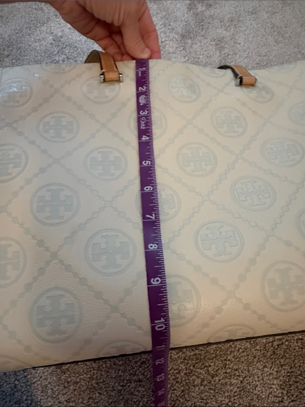 Tory Burch Light cream Logo-Print Tote with Tan Handles - Picture 13 of 14